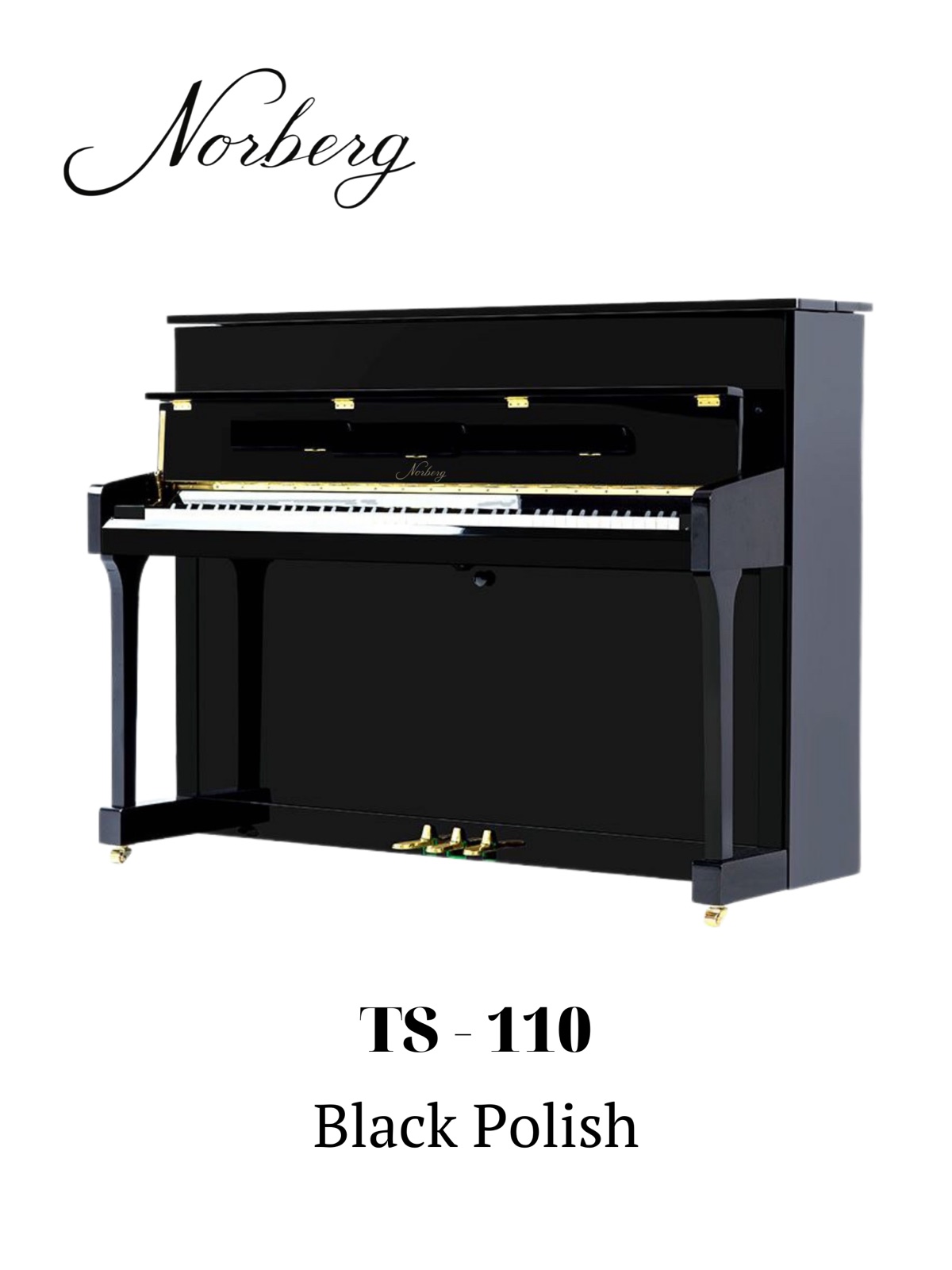 A medium-height Norberg TS-110 vertical piano with a rectangular back above the keys